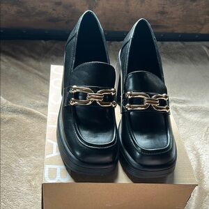 JustFab Black and Gold Chunky Platform Loafers